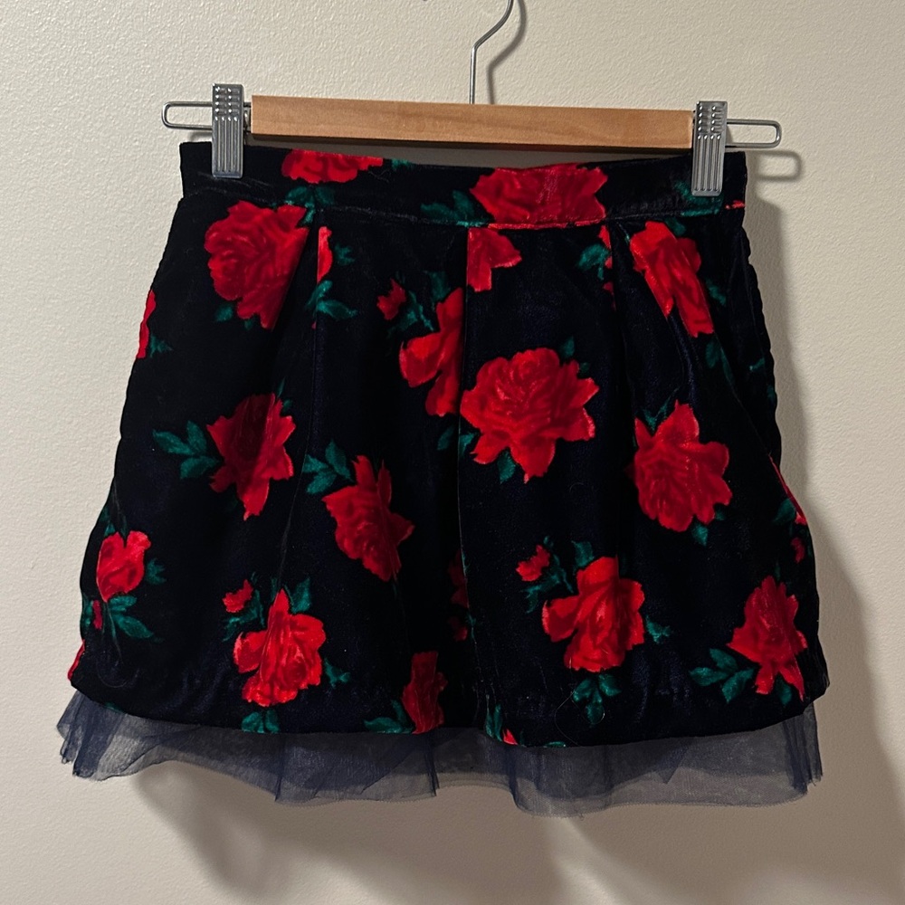 Janie and Jack Navy Skirt with Red Floral Pattern
